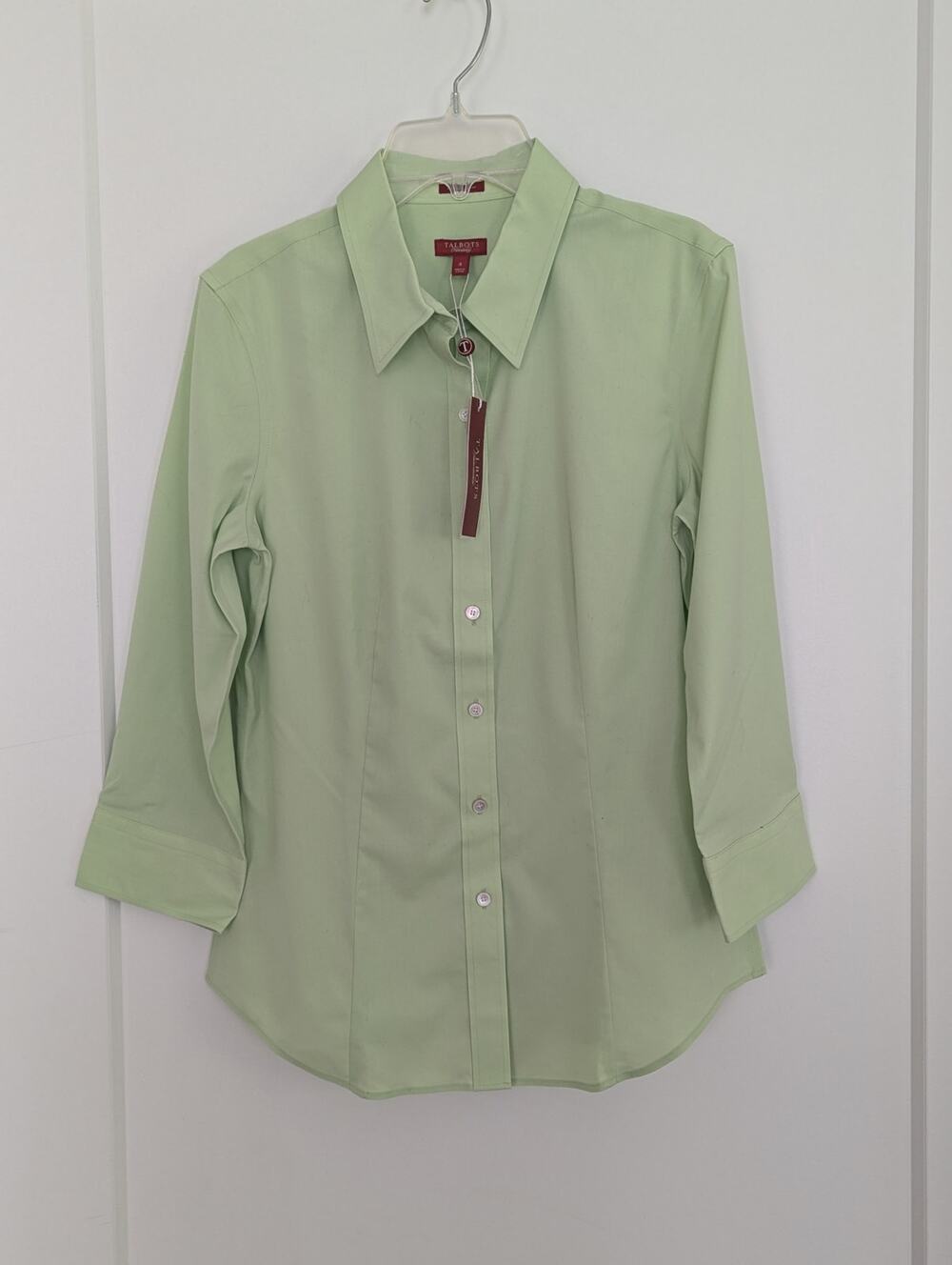 Talbots Haberdashery size 4 green 3/4 sleeve button up shirt NWT